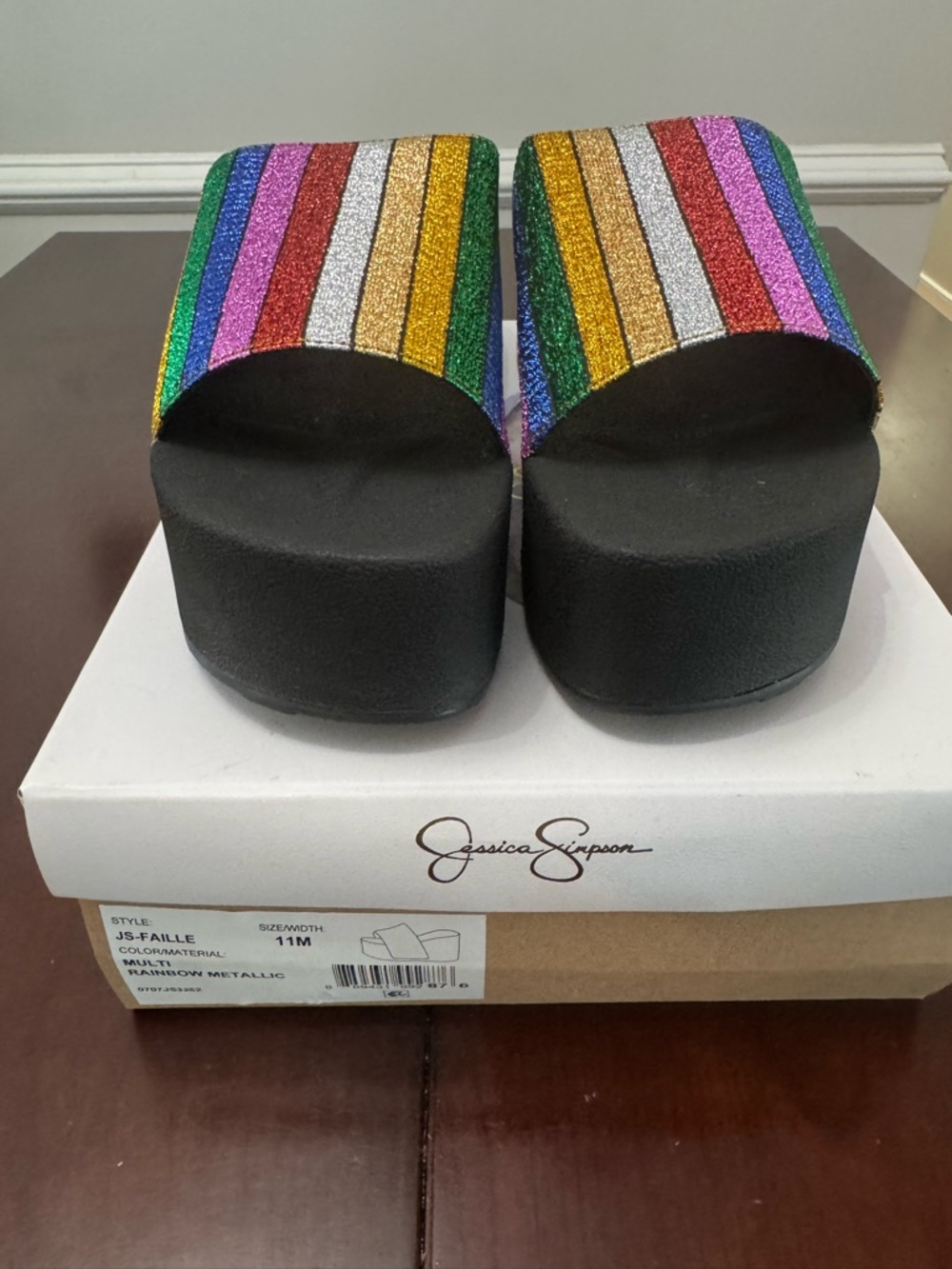 Jessica Simpson Glitter Stripe Platform Slides - Rainbow